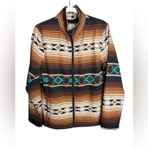 Rockin C Western Wear Brown and Teal Patterned Women's Jacket Size LG